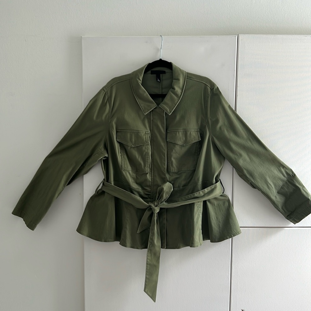 2. Lane Bryant Woman’s Jacket with Peplum waist, zip and snap closure, and belt